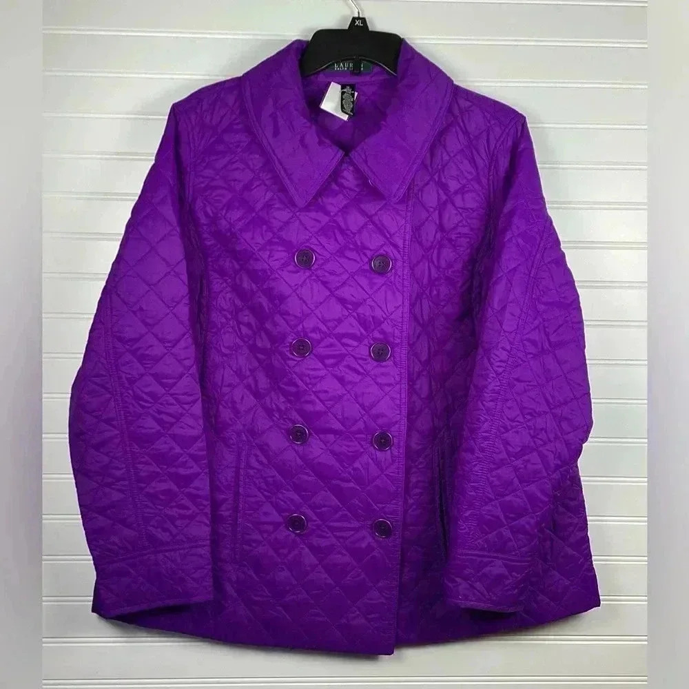 Lauren Ralph Lauren purple/ plum Double Breasted Quilted Jacket size 1X